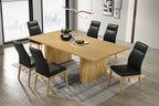 Acme DN02905-7PC 7 pc Einar natural finish wood dining table set black top grain leather chairs
