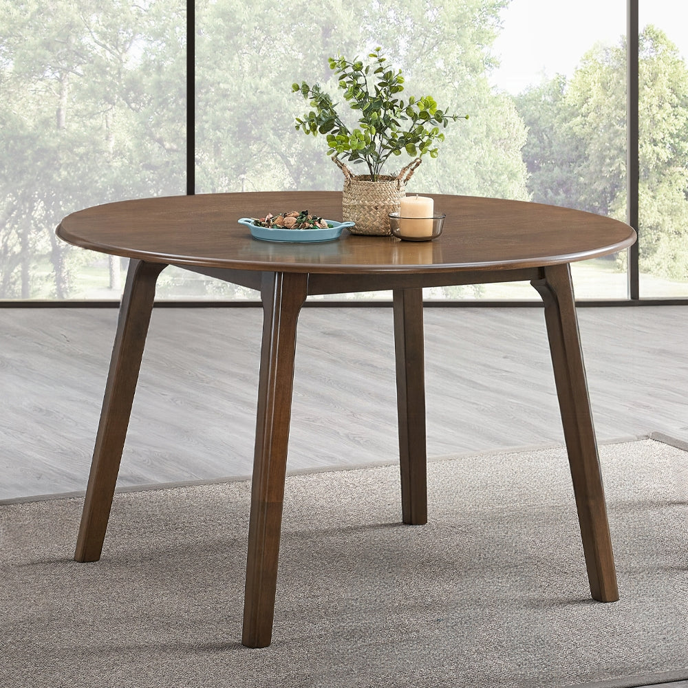 Acme DN02915-5PC 5 pc Keiki walnut finish wood mid-century modern style 48" round dining table set