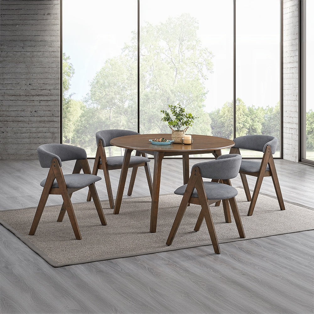 Acme DN02915-5PC 5 pc Keiki walnut finish wood mid-century modern style 48" round dining table set