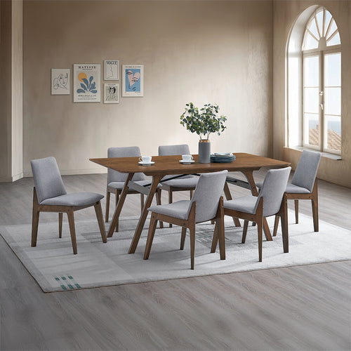Acme DN02925-7PC 7 pc Keiki walnut finish wood mid-century modern style rectangular dining table set