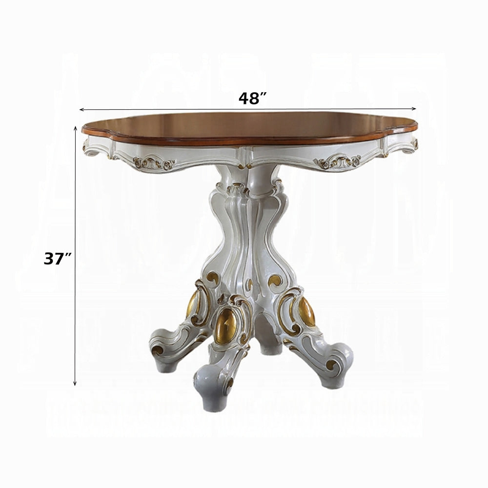 Acme 78210-12 5 pc Astoria grand picardy antique pearl and cherry finish wood 48" round counter height dining table set