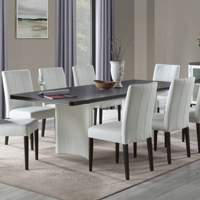 Acme DN02955-7PC 7 pc Carena white finish wood brown finish top mid century modern dining table set