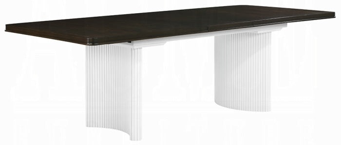 Acme DN02955-7PC 7 pc Carena white finish wood brown finish top mid century modern dining table set