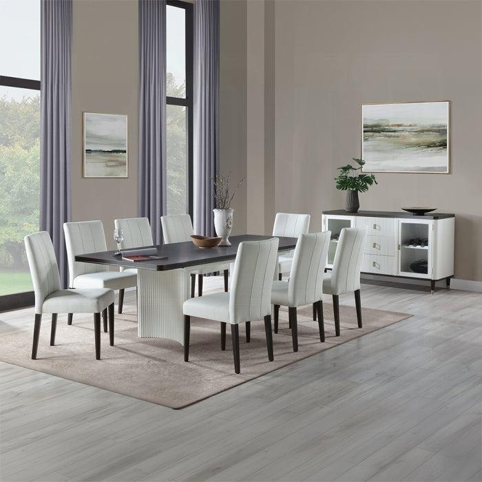 Acme DN02955-7PC 7 pc Carena white finish wood brown finish top mid century modern dining table set