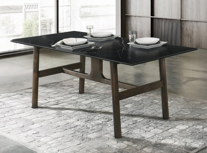 Acme DN03075-7PC 7 pc Destin walnut finish wood sintered stone top dining table set