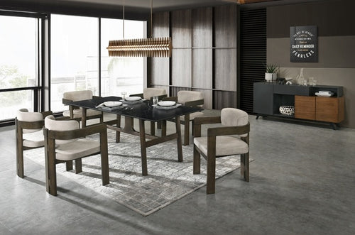 Acme DN03075-7PC 7 pc Destin walnut finish wood sintered stone top dining table set