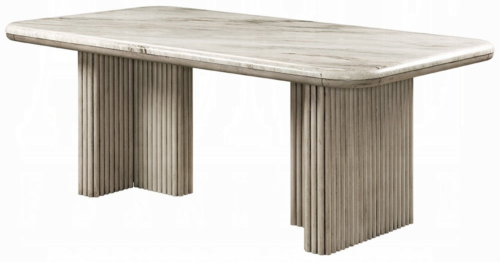 Acme DN03085-7PC 7 pc Charity grey oak finish wood rounded edge white marble top dining table set