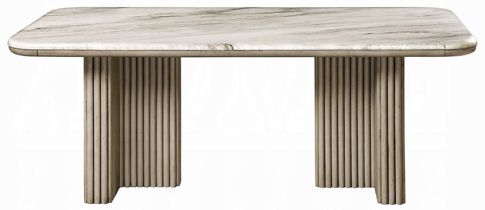 Acme DN03085-7PC 7 pc Charity grey oak finish wood rounded edge white marble top dining table set