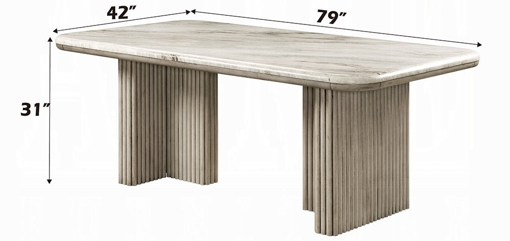 Acme DN03085-7PC 7 pc Charity grey oak finish wood rounded edge white marble top dining table set