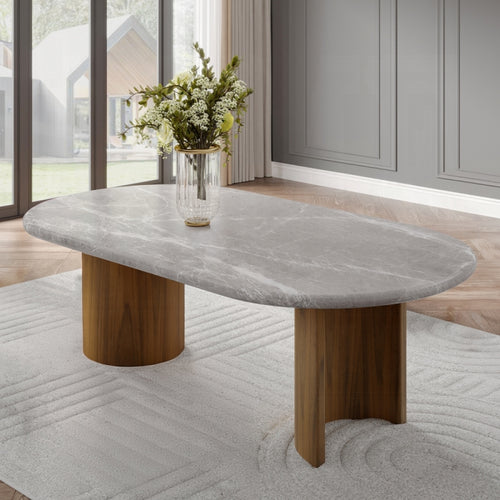 Acme DN03095-7PC 7 pc Darcy dark walnut finish wood rounded edge natural marble top dining table set