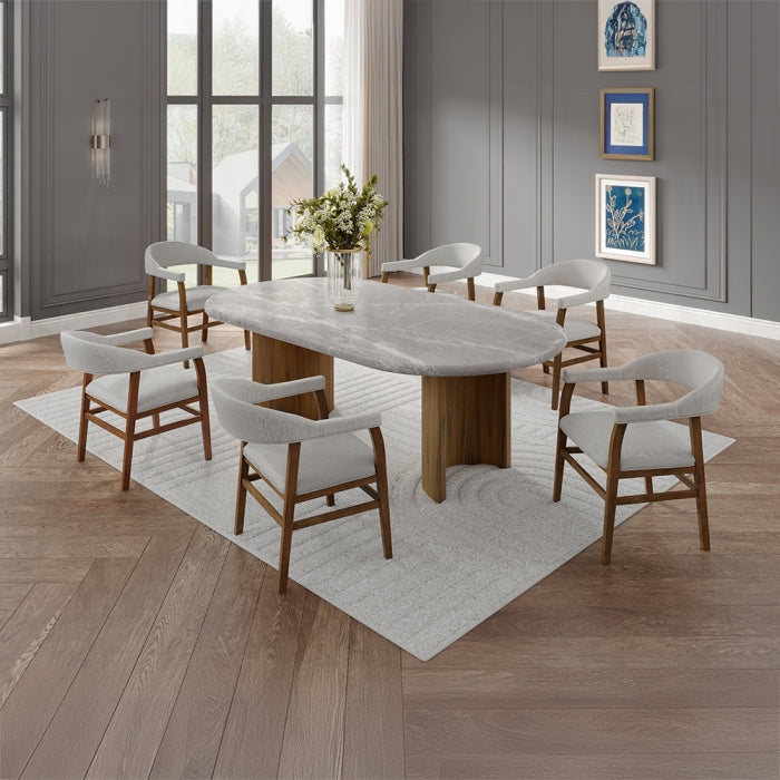 Acme DN03095-7PC 7 pc Darcy dark walnut finish wood rounded edge natural marble top dining table set