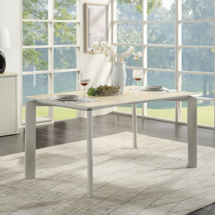 Acme DN03105-7PC 7 pc Ingram light grey finish wood sintered stone top dining table set