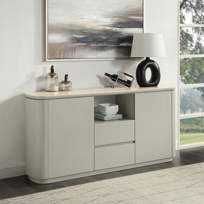 Acme DN03108 Ingram light grey finish wood sintered stone top dining buffet server sideboard cabinet