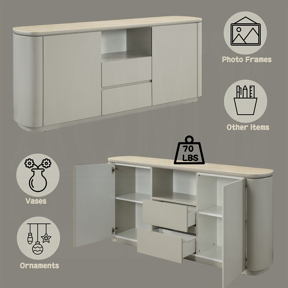 Acme DN03108 Ingram light grey finish wood sintered stone top dining buffet server sideboard cabinet
