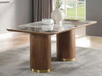 Acme DN03145-7PC 7 pc Willene walnut finish wood ribbed pedestals ceramic marble top mid century dining table set