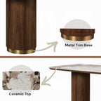 Acme DN03145-7PC 7 pc Willene walnut finish wood ribbed pedestals ceramic marble top mid century dining table set