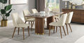 Acme DN03145-7PC 7 pc Willene walnut finish wood ribbed pedestals ceramic marble top mid century dining table set
