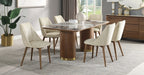 Acme DN03145-7PC 7 pc Willene walnut finish wood ribbed pedestals ceramic marble top mid century dining table set