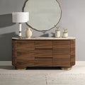 Acme DN03148 Willene walnut finish wood ribbed sides ceramic marble top mid century modern buffet dining server sideboard cabinet
