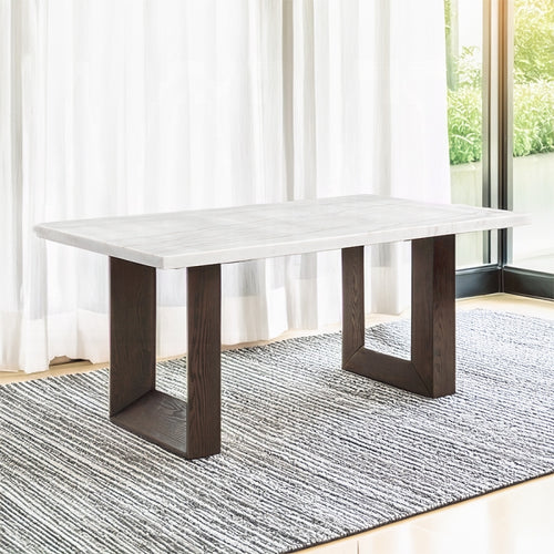 Acme DN03195-7PC 7 pc Edwyn brown finish wood and white marble top dining table set