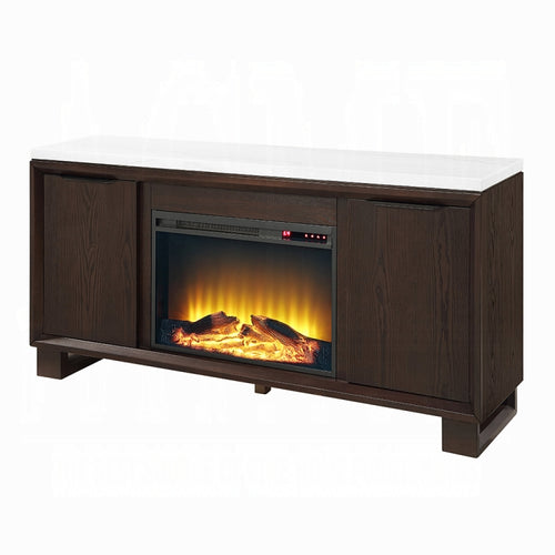 Acme DN03199 Edwyn rustic espresso finish wood marble top fireplace buffet server sideboard cabinet