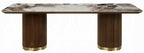 Acme DN03305-7PC 7 pc Willene walnut finish wood ribbed pedestals ceramic marble top mid century dining table set