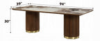 Acme DN03305-7PC 7 pc Willene walnut finish wood ribbed pedestals ceramic marble top mid century dining table set