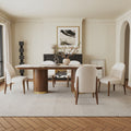 Acme DN03305-7PC 7 pc Willene walnut finish wood ribbed pedestals ceramic marble top mid century dining table set