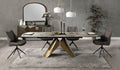 Acme DN03595-7PC 7 pc Malika golden copper finish rounded edge brown ceramic marble top dining table set