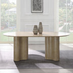 Acme DN03675-79-7PC 7 pc Jirina travertine look finish wood 79" oval double pedestal dining table set