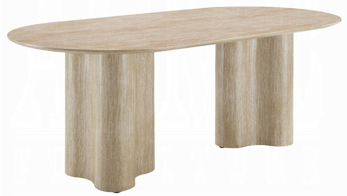 Acme DN03675-77-7PC 7 pc Jirina travertine look finish wood 79" oval double pedestal dining table set