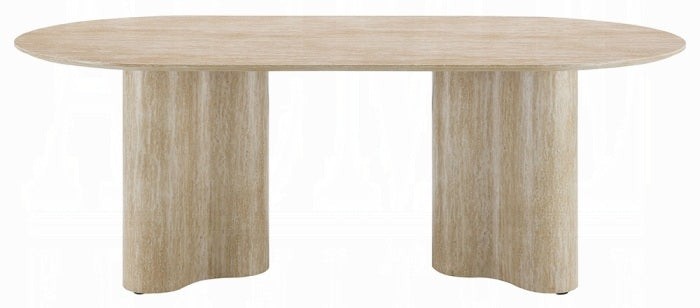 Acme DN03675-77-7PC 7 pc Jirina travertine look finish wood 79" oval double pedestal dining table set