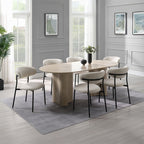 Acme DN03675-77-7PC 7 pc Jirina travertine look finish wood 79" oval double pedestal dining table set