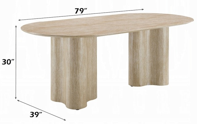 Acme DN03675-79-7PC 7 pc Jirina travertine look finish wood 79" oval double pedestal dining table set