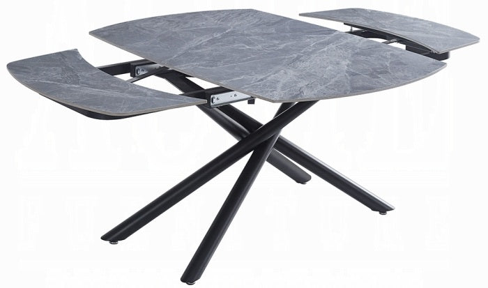 Acme DN03685-5PC  5 pc Hester grey ceramic top 79" dining table set black frame and grey chairs