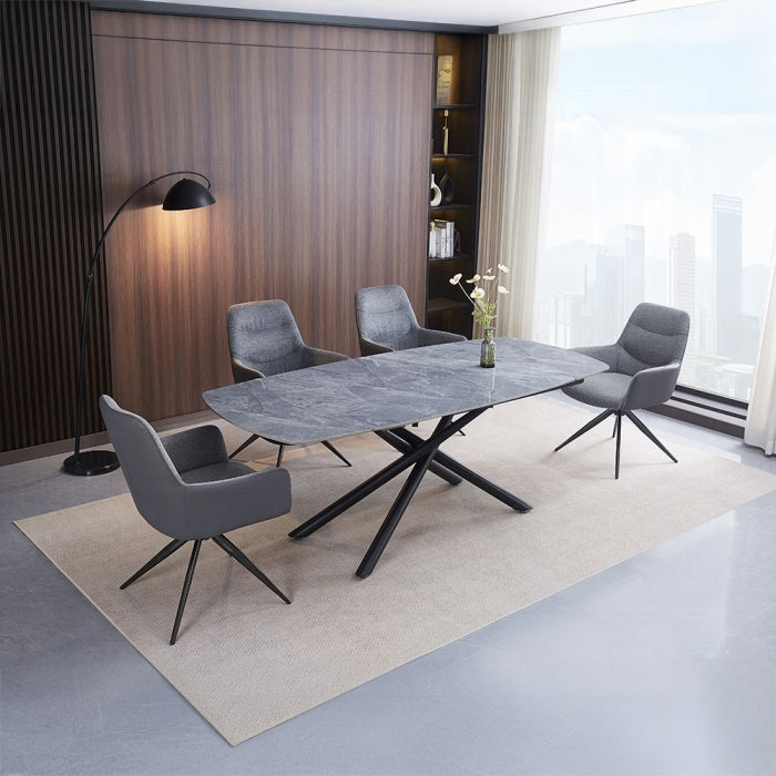 Acme DN03685-5PC  5 pc Hester grey ceramic top 79" dining table set black frame and grey chairs
