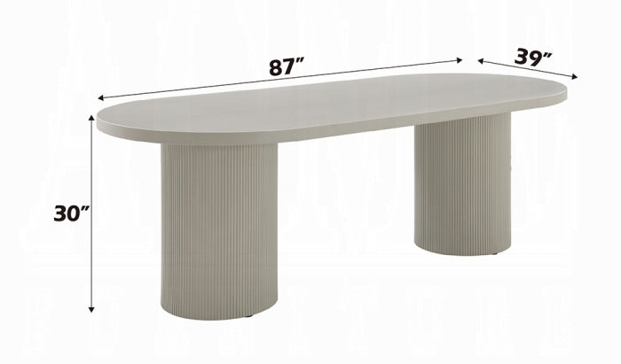 Acme DN03695-7PC 7 pc Laela bone white finish wood dining table set blue boucle fabric chairs