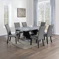 Acme DN03705-7PC 7 pc Caralin grey faux marble top and black finish wood base dining table set