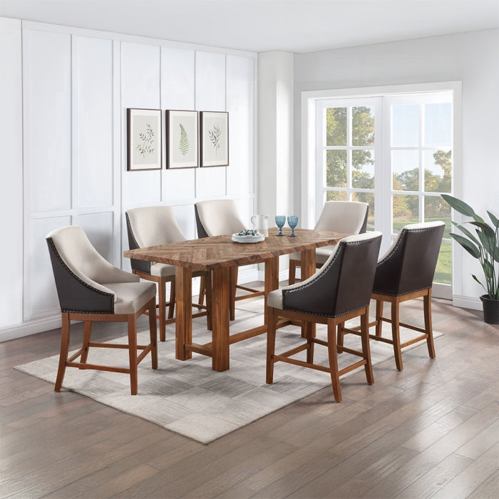 Acme DN03725-7PC 7 pc Gilsea brown finish wood plank look counter height dining table set