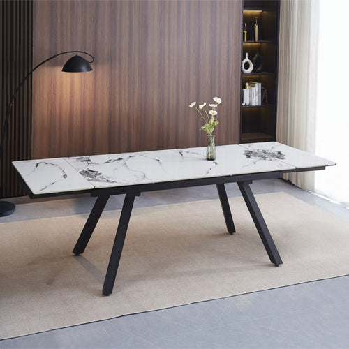 Acme DN03735-5PC  5 pc Damita black and white ceramic top 95" dining table set black frame and camel faux leather
