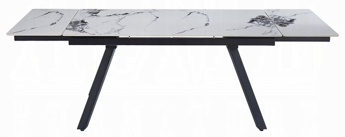 Acme DN03735-5PC  5 pc Damita black and white ceramic top 95" dining table set black frame and camel faux leather