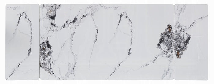 Acme DN03735-5PC  5 pc Damita black and white ceramic top 95" dining table set black frame and camel faux leather