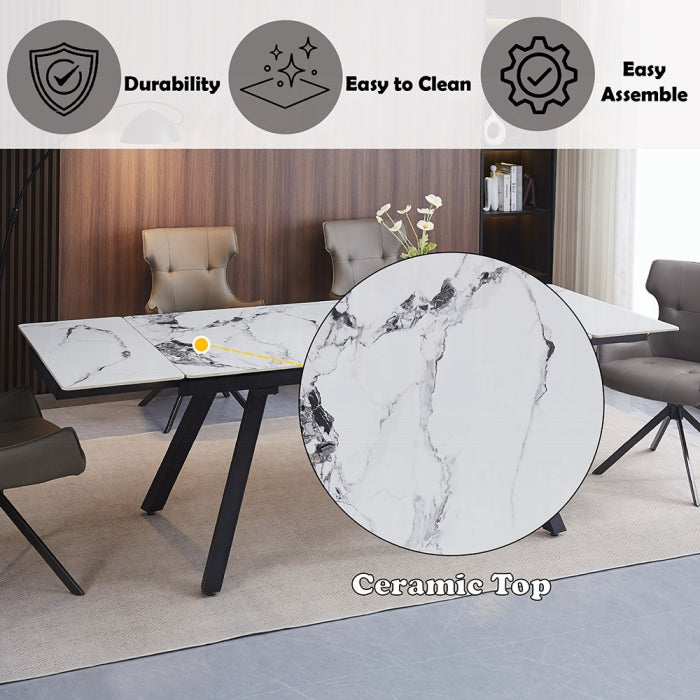 Acme DN03735-5PC  5 pc Damita black and white ceramic top 95" dining table set black frame and camel faux leather