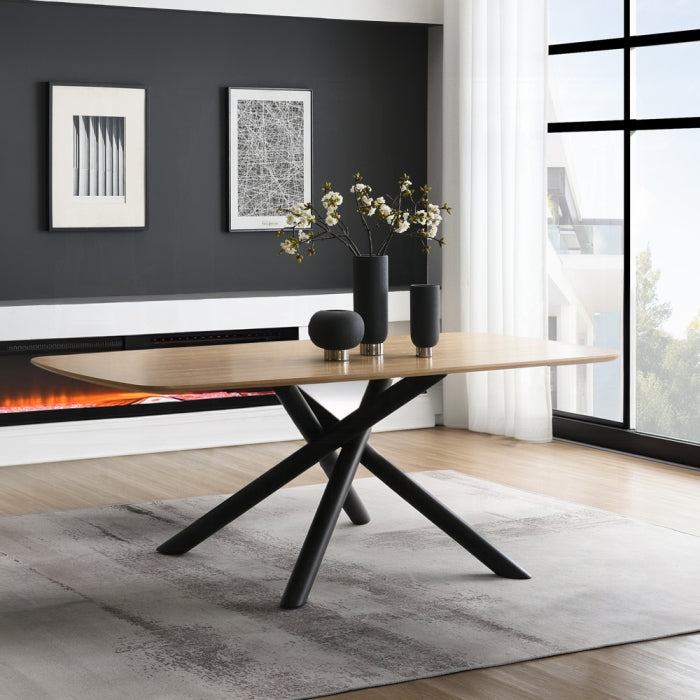 Acme DN03765-7PC 7 pc Lawton natural and black finish wood mid-century modern dining table set