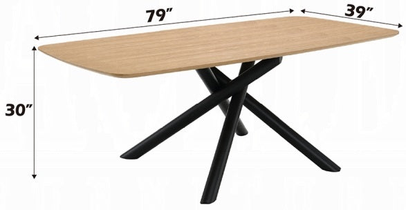 Acme DN03765-7PC 7 pc Lawton natural and black finish wood mid-century modern dining table set