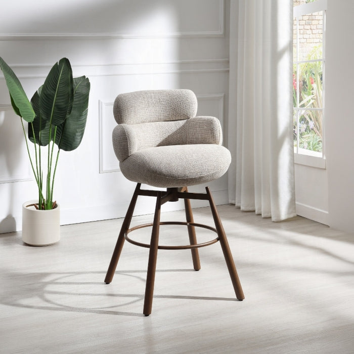 Jena counter height swivel chair with beige chenille and walnut - DN03809
