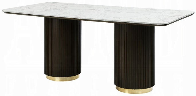 Acme DN03940-7PC 7 pc Clayten espresso finish wood marble top dining table set