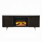 Acme DN03944  Clayten espresso finish wood marble top 70" dining buffet server sideboard cabinet with fireplace insert Bluetooth speaker