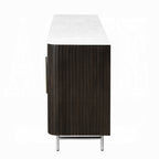 Acme DN03944  Clayten espresso finish wood marble top 70" dining buffet server sideboard cabinet with fireplace insert Bluetooth speaker