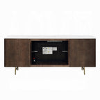 Acme DN03944  Clayten espresso finish wood marble top 70" dining buffet server sideboard cabinet with fireplace insert Bluetooth speaker